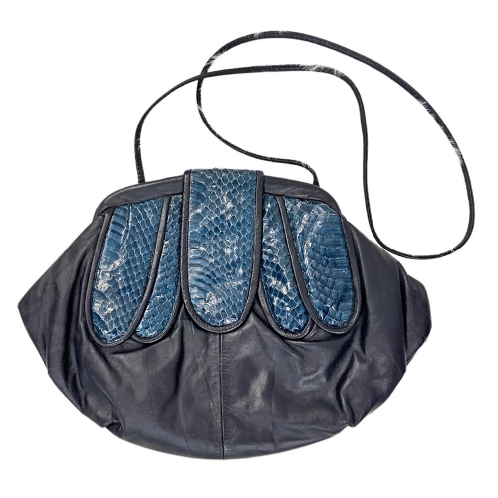 VINTAGE 90’s Dark Midnight Blue Snakeskin Clutch Shoulder Crossbody Handbag